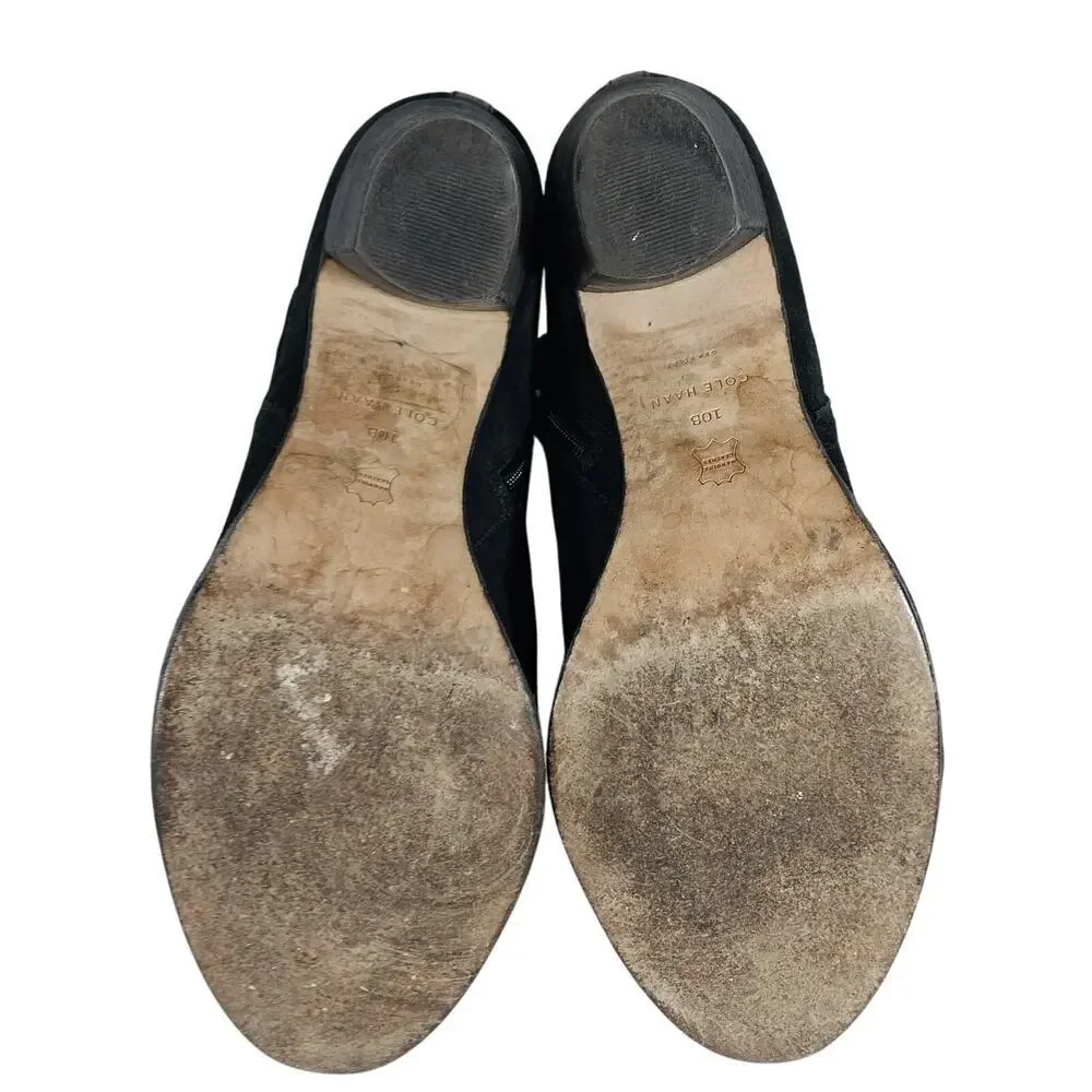 COLE HAAN! BLACK GENUINE SUEDE LEATHER CRISS-CROSS, CHUNKY ANKLE BOOTS! SZ 10B